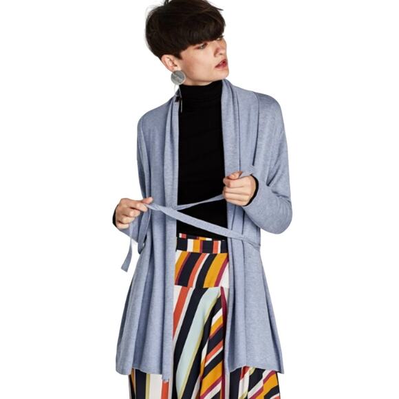 Zara Women's Open Front Tied Back Cardigan Sweater Light Blue Size M Knit - Picture 1 of 9